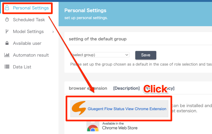 Personal Settings then click the button under browser extension-EN