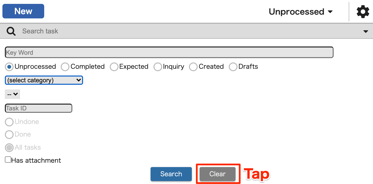 Search for task data by options Clear to cancel-EN